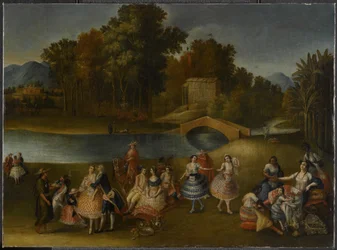 Eine fröhliche Gesellschaft am Ufer des Rímac-Flusses, 1785-1800